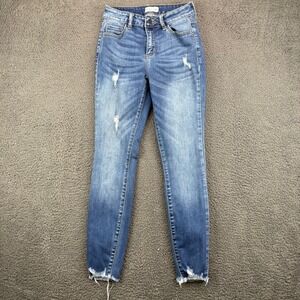 Cello Womens Medium Wash Distressed Skinny Jeans Frayed Hem WV77329T Size 1